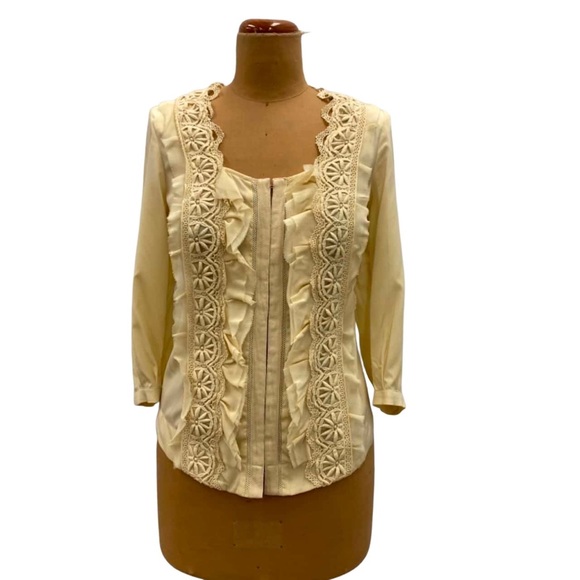 Nanette Lepore Tops - Womens Nanette Lepore Cream Silk Lace Trim Blouse Size 8 US